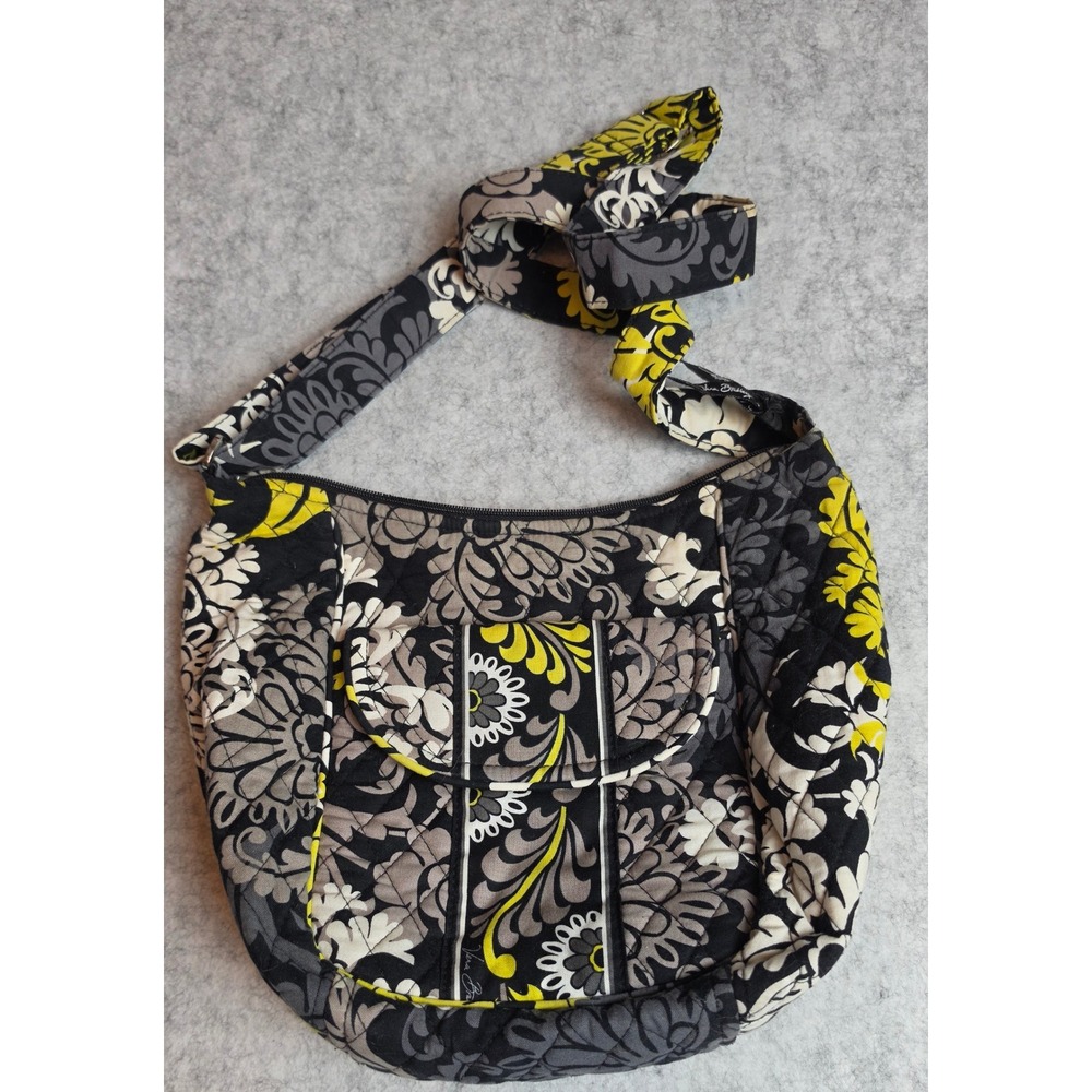 Vera Bradley Deco Daisy Hipster Crossbody Bag Quilted Floral Black Yellow Bag